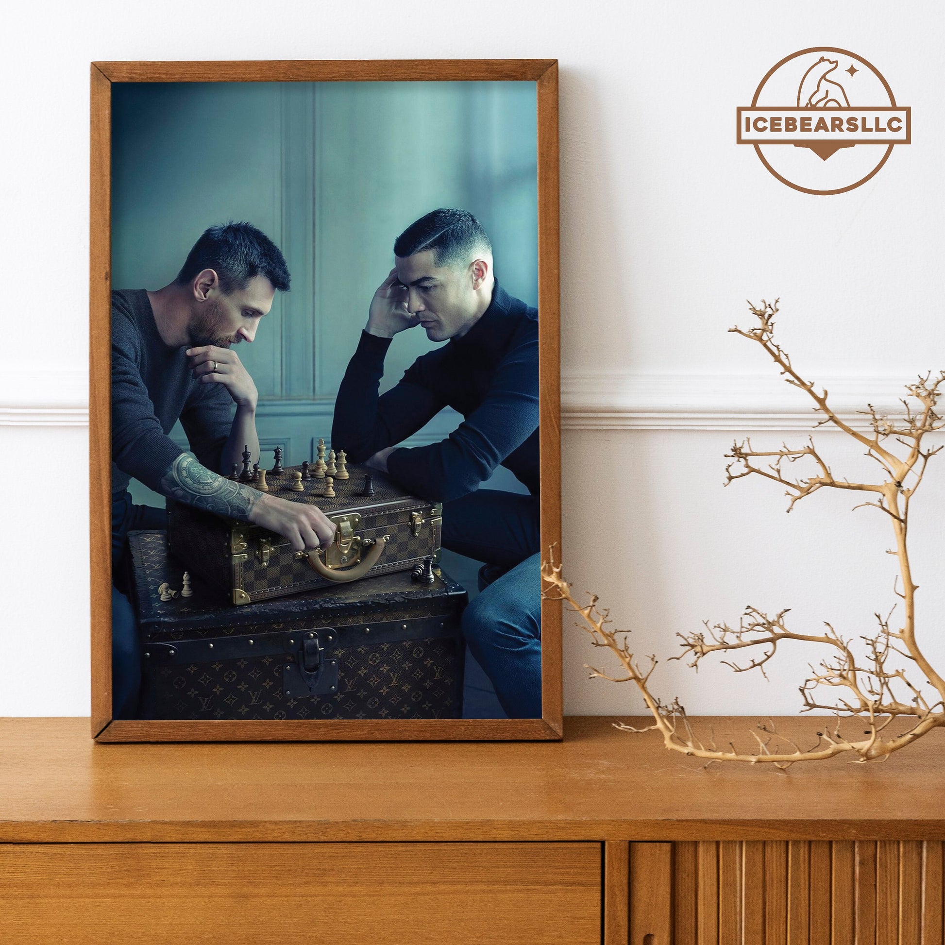 Messi vs Ronaldo in playing Chess Poster Wall Paper World Cup 2022